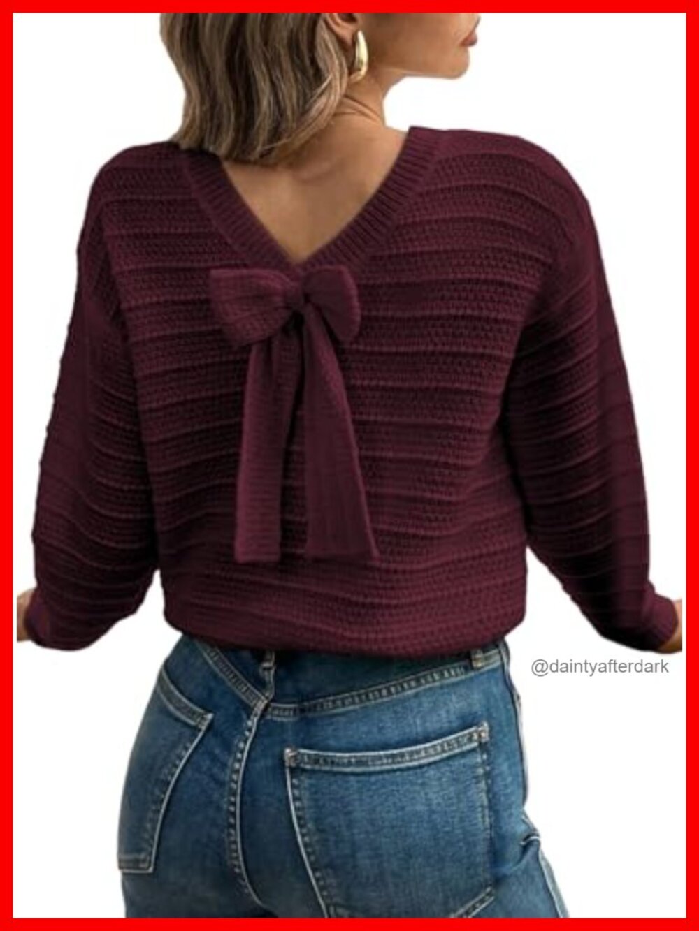 Womens Bow Back Sweater Pullover Knit Long Sleeve Crew Neck Fall Top